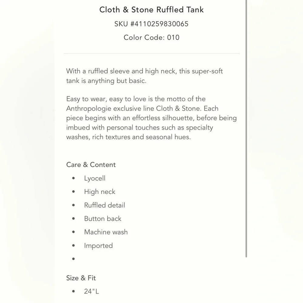 NWT new Anthropologie cloth & stone white ruffled tank sleeveless top MP medium - Picture 9 of 16